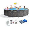 Каркасный бассейн INTEX GREY WOOD PRISM FRAME 549х122см, 24311л фильтр-насос 5678л\ч, лестница, тент, подстилка 26744